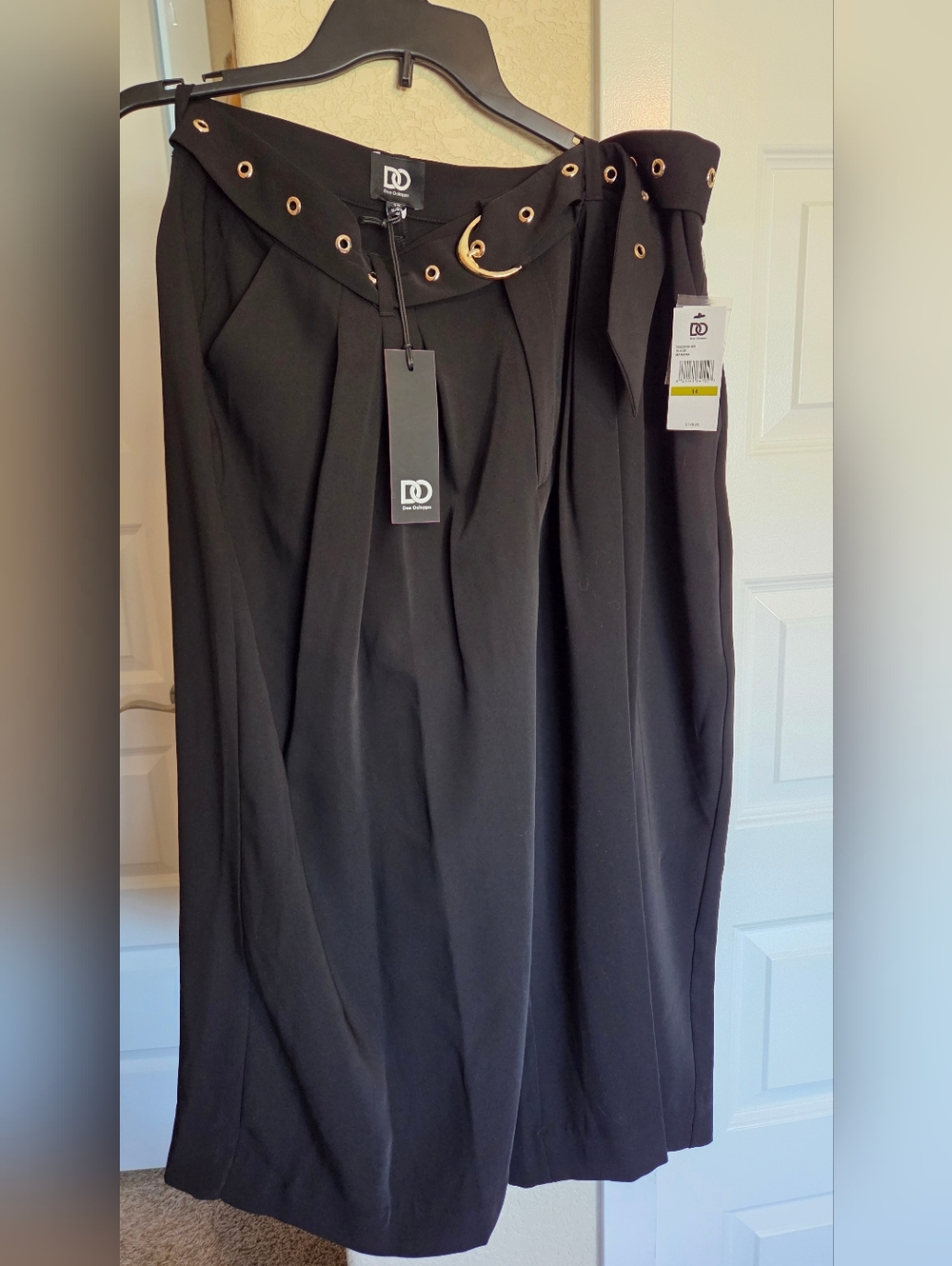 DD by DANIEL DODD Black Wide-Leg Grommet Waist Pants